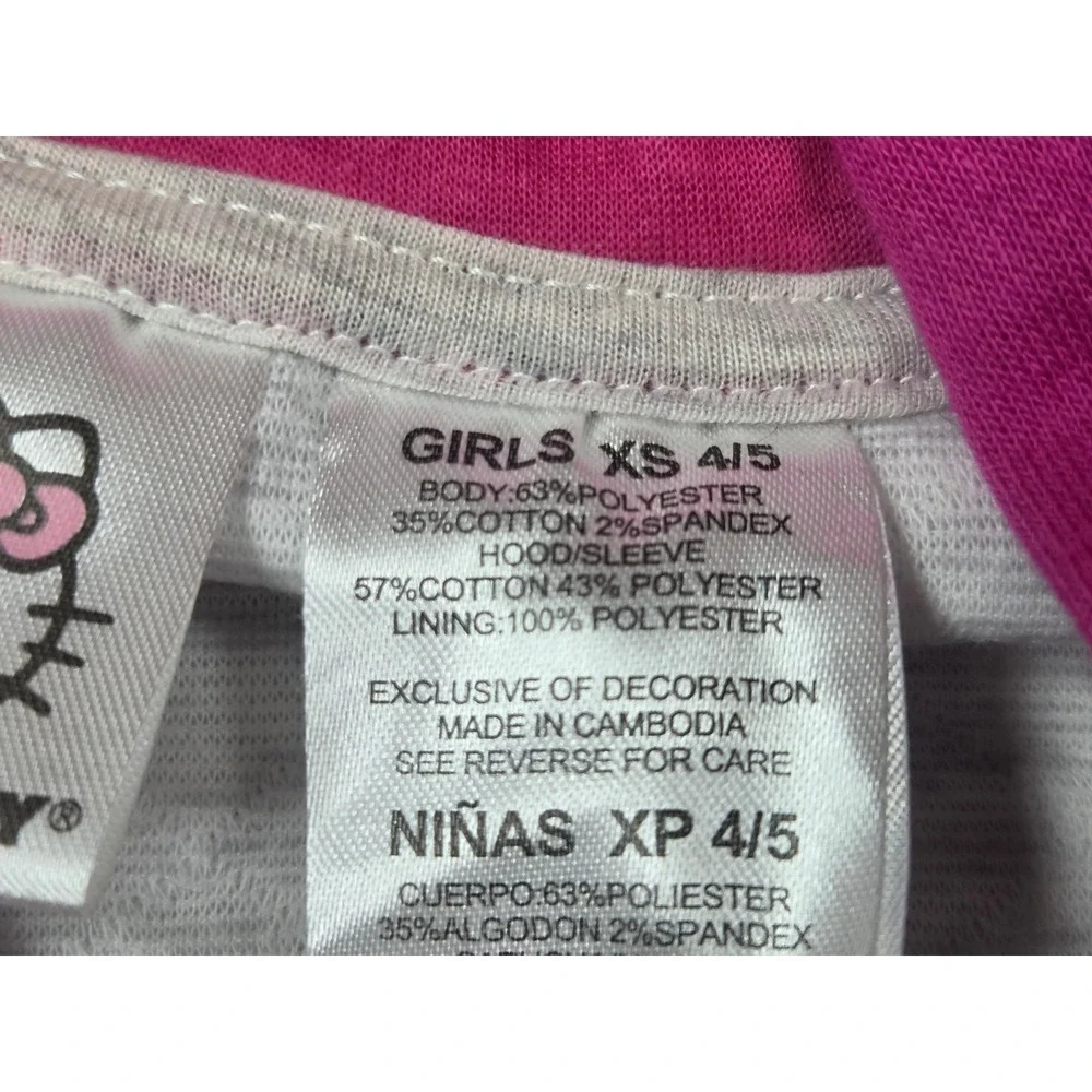 Hello Kitty Girls Quilted Zip Up Hoodie Jacket Grey Pink Black XS 4/5 New NWT